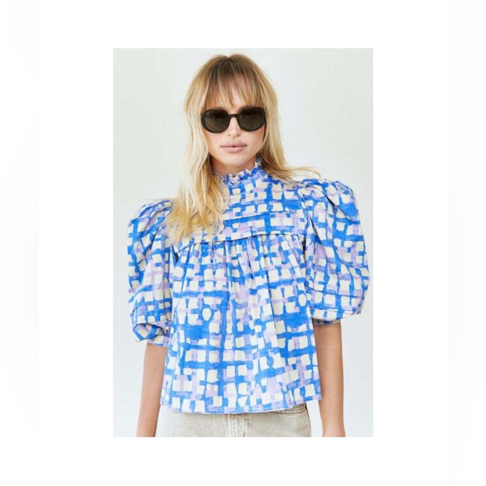 HUNTER BELL SOFIA TOP IN COBBLESTONE BLUE SIZE XS